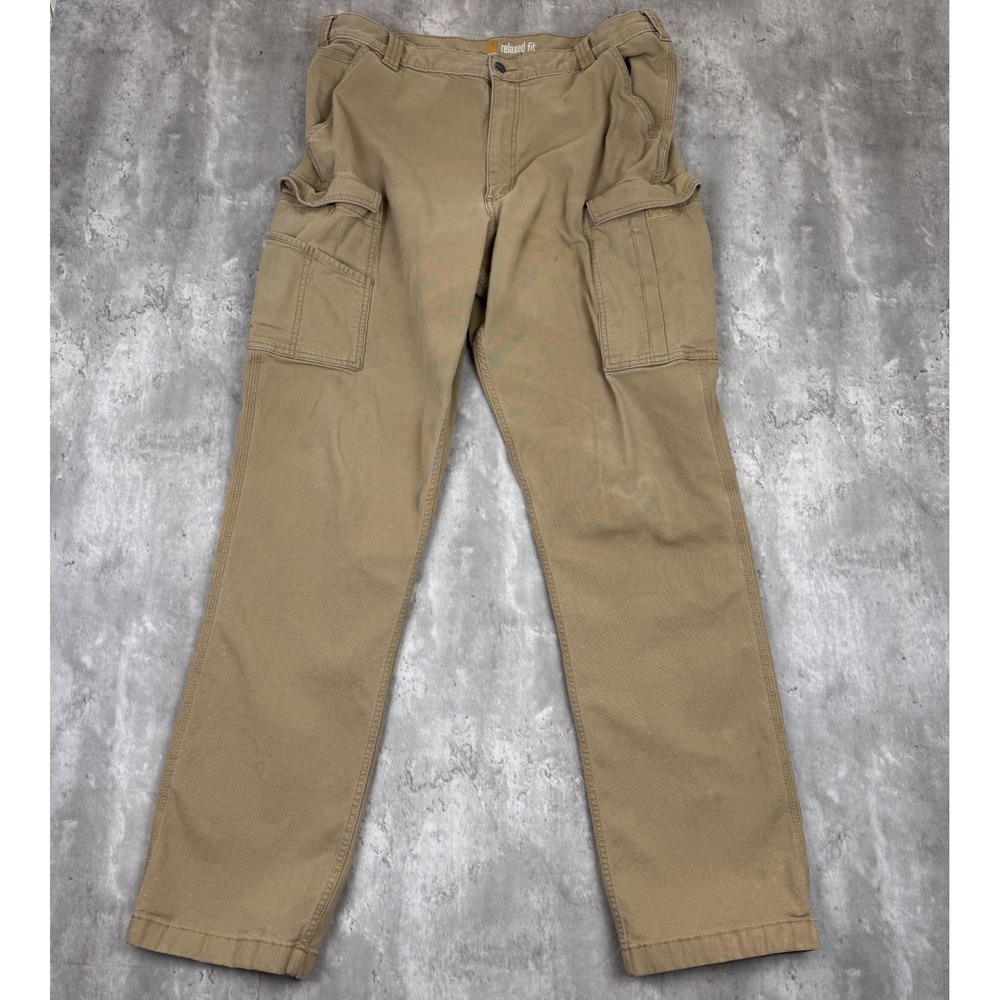 Carhartt Relaxed Straight Rigby Cargo Pants Mens 38x36 Tan Pocket Work Canvas